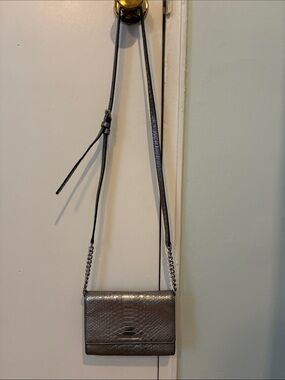 Michael Kors Metallic Silver Croc-Embossed Crossbody